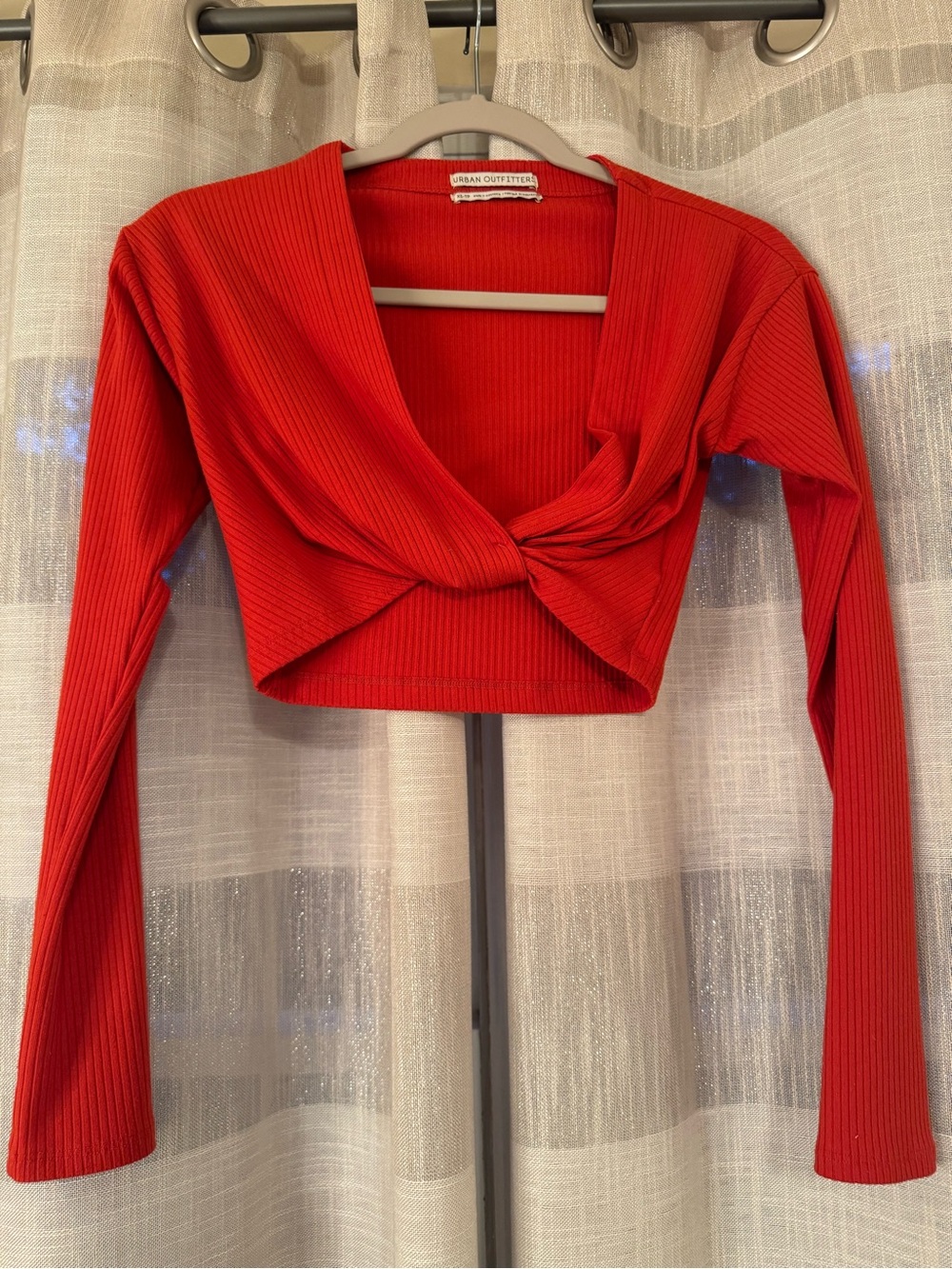 Urban Outfitters Reddish/Orange Ribbed Twist-Front Crop Top